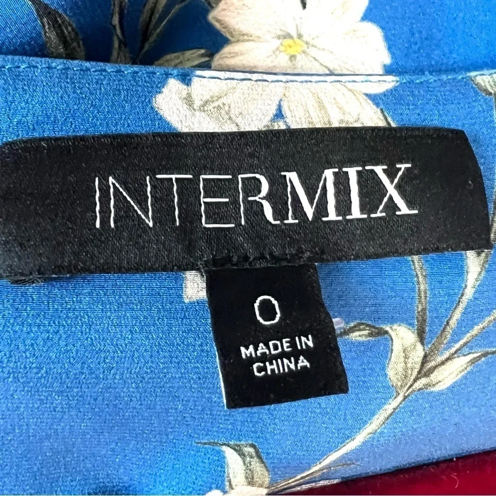 Intermix Mariabella Blue Silk Floral Long Sleeve Scoop Neck Dress Women’s 0 - Picture 12 of 12